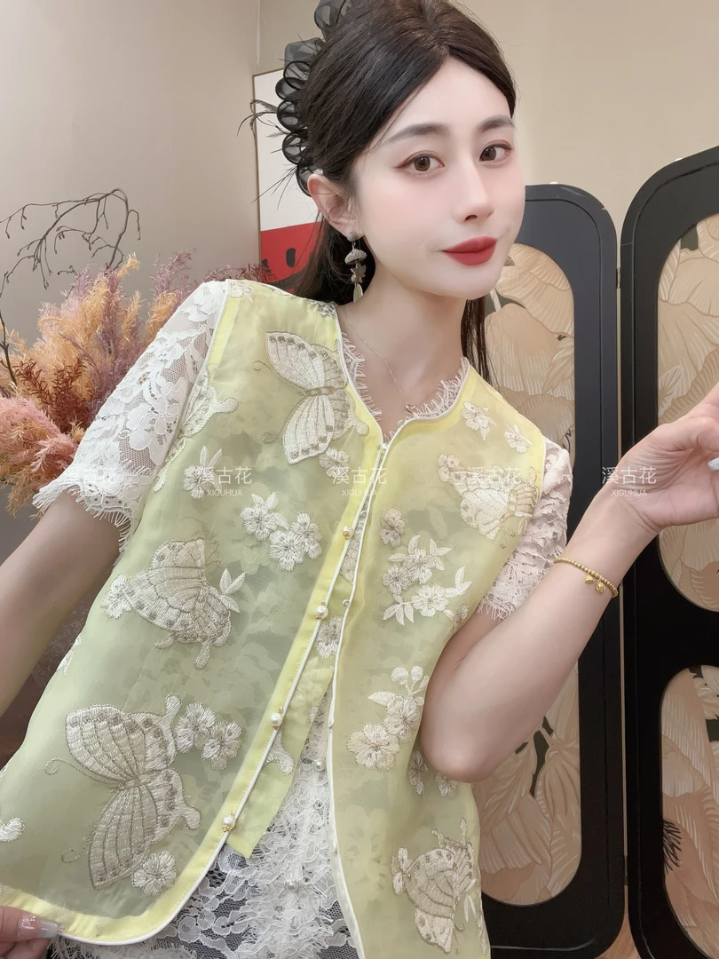 【悦蝶】2025春夏气质刺绣新中式马甲女薄款圆领百搭马甲