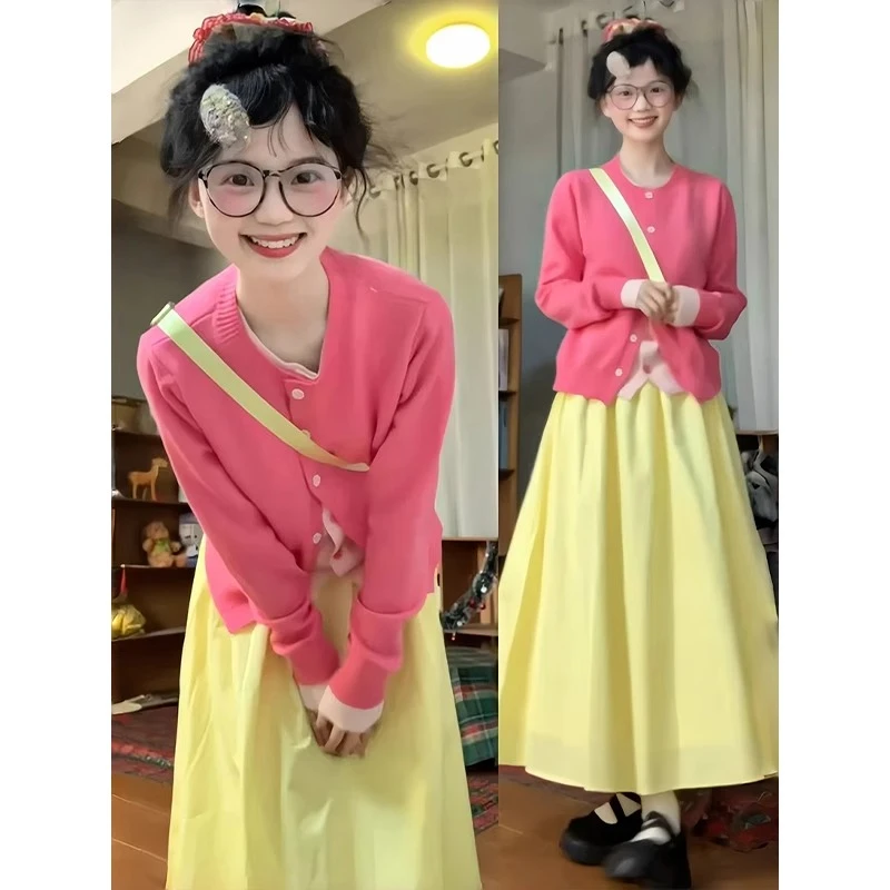 黄色半身裙女2025新款夏季高腰显瘦a字百褶伞裙小个子气质中长裙