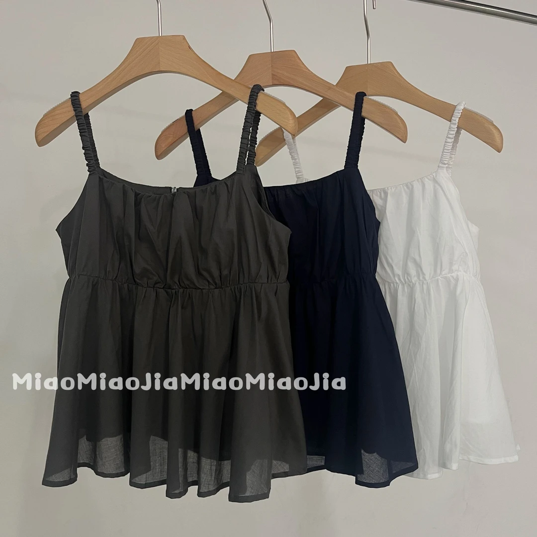 /苗苗家/『逆袭』韩系木耳边无袖背心纯棉上衣舒适简约褶皱小吊带
