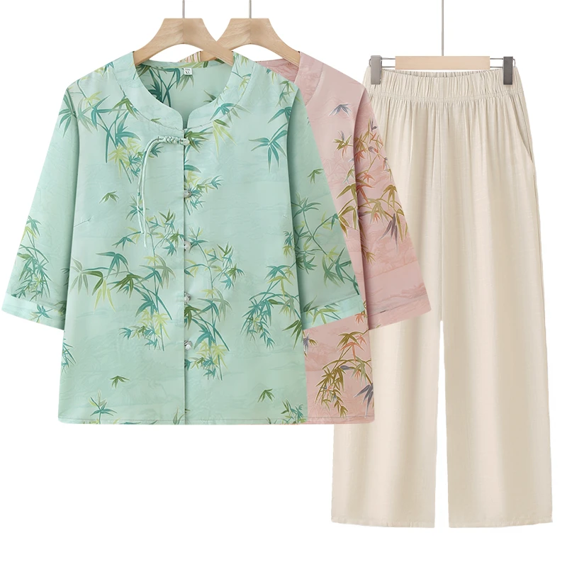 中老年人女装夏装新款妈妈衬衫薄款老太太夏季七分袖洋气奶奶衣服