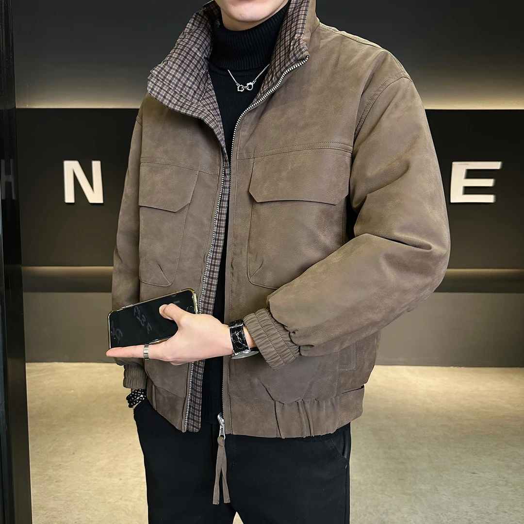 男士新款冬季羽绒服时尚潮流休闲百搭男士双面穿外套保暖加厚夹克