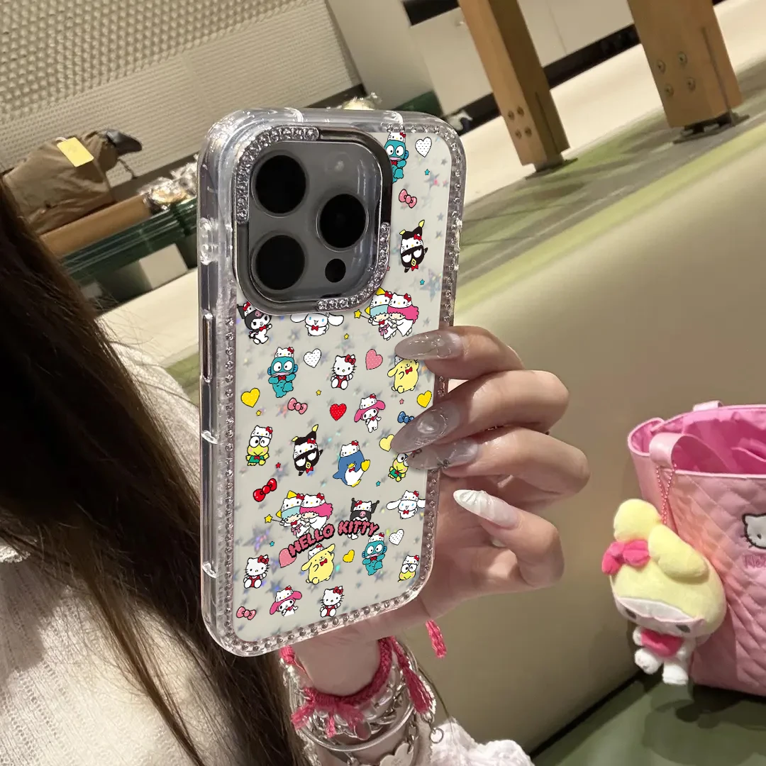 适用闪钻镭射可爱卡通动物苹果13promax手机壳iPhone14/15/16/12