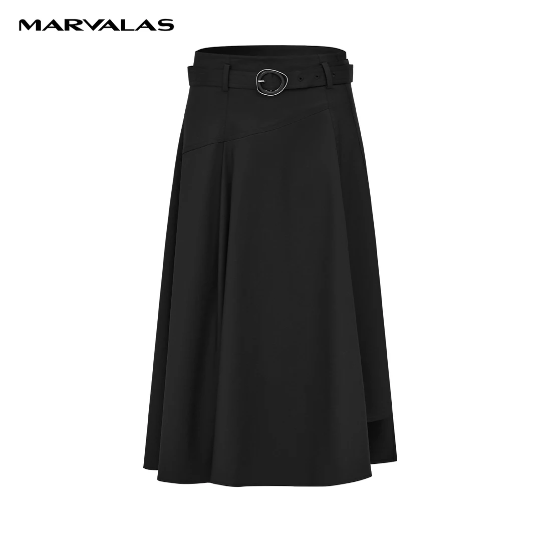 【粉丝专属】M207303536曼德诗莱赛尔天丝半身裙纯色长裙小黑裙