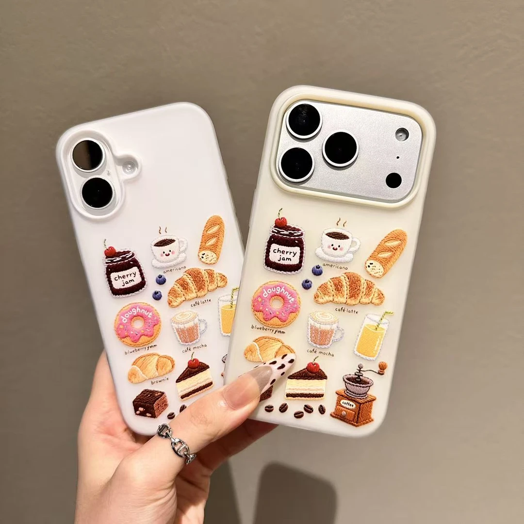 咖啡糕点适用苹果17promax二合一手机壳iPhone16大孔15/14/13卡通