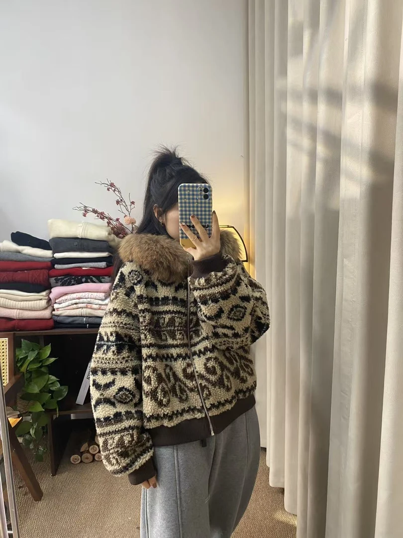【慧慧精选】 冬季新品～费尔岛～可拆卸大毛领毛毛外套