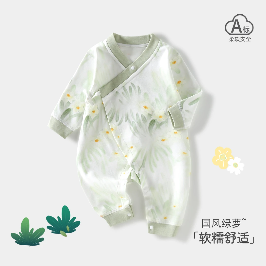 婴儿国风连体衣男宝宝蝴蝶衣满月哈衣爬爬服女纯棉a类新生儿衣服