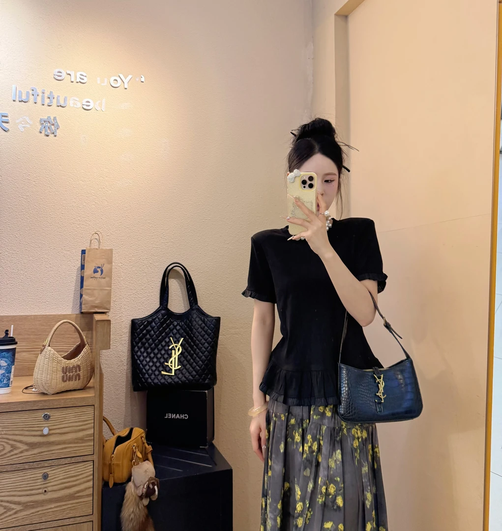 韩系圆领荷叶边拼接短袖T恤春夏新款高级感洋气修身显瘦百搭气质