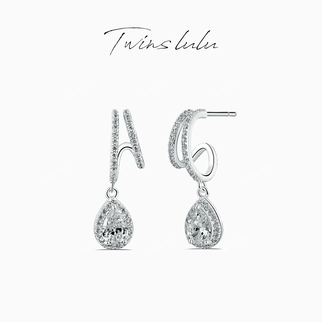 铜合金合成锆石耳饰 TWINS LULU 镀k金 经典气质水滴耳环TSL2112