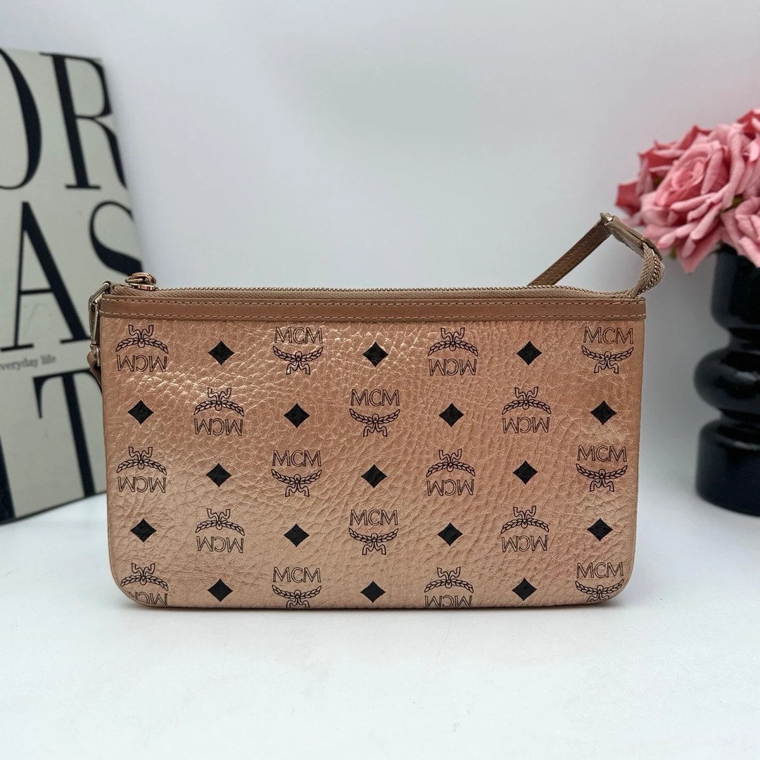 95新 MCM MCM xy 6015 香槟粉金小手提包25x15