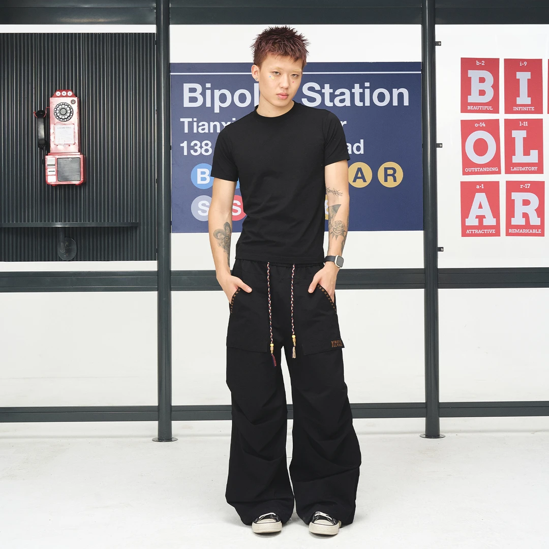 BIPOLAR民族风口袋伞兵裤户外情侣宽松时尚潮流直筒裤   26U004