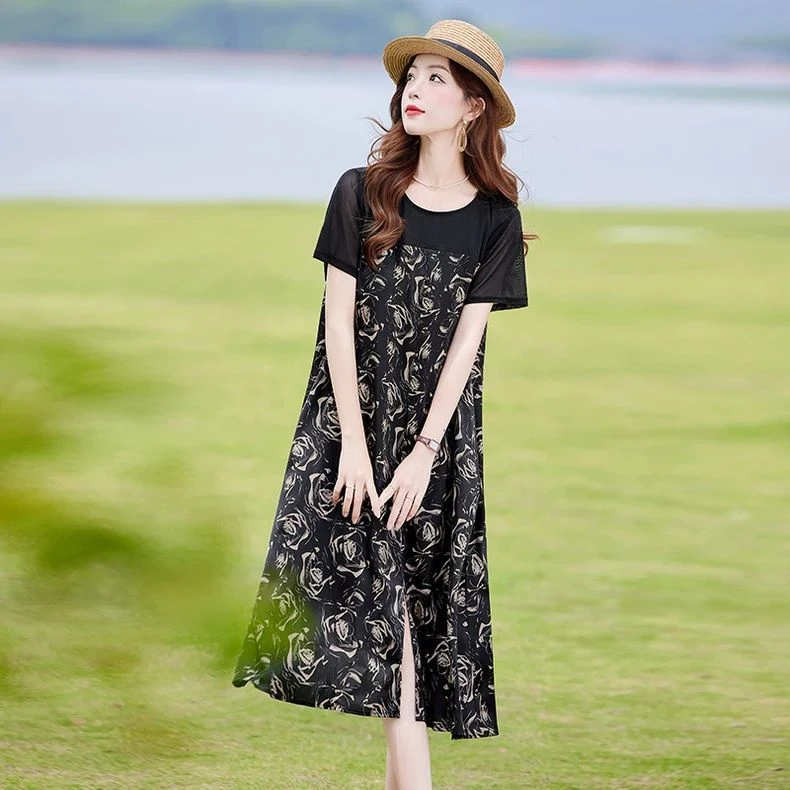 连衣裙2025新款今年流行爆款夏季穿搭轻奢高级感印花中长款后妈裙