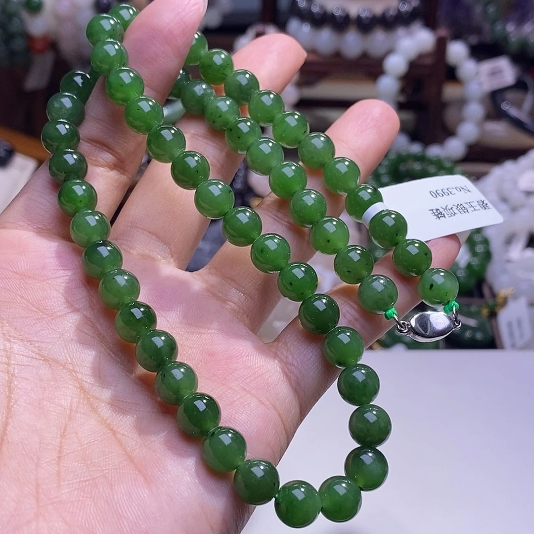 颈饰未镶嵌和田玉清货价老坑料碧玉妈妈链8m