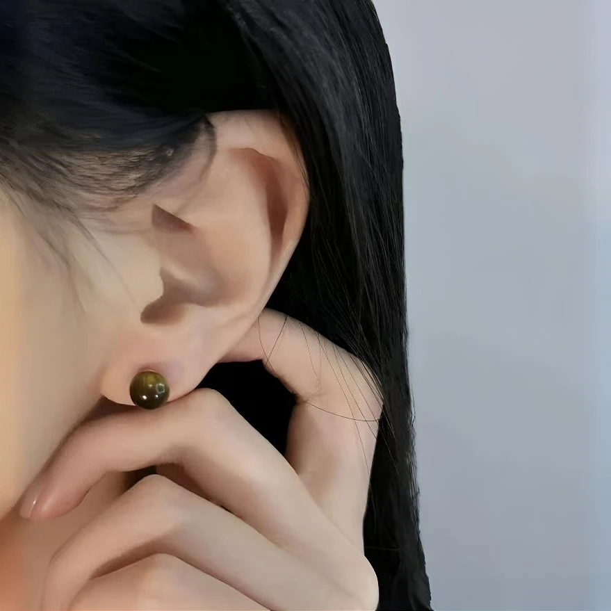 【虎眼石耳钉】时尚天然气质水晶超强珠宝感轻奢中古简约素款