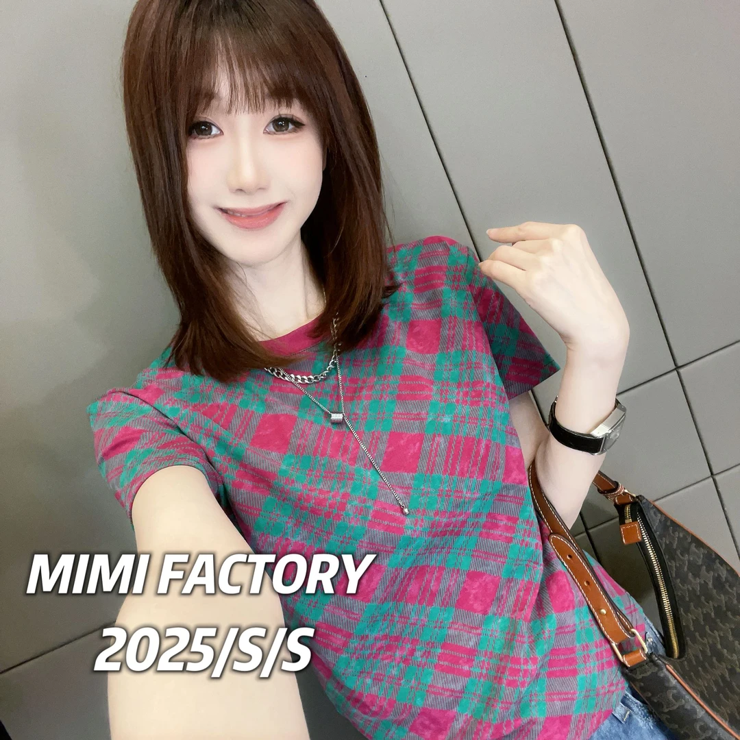 芈芈 2091 2025新款短袖 欧货几何设计短袖T恤女修身显瘦上衣XCTQ