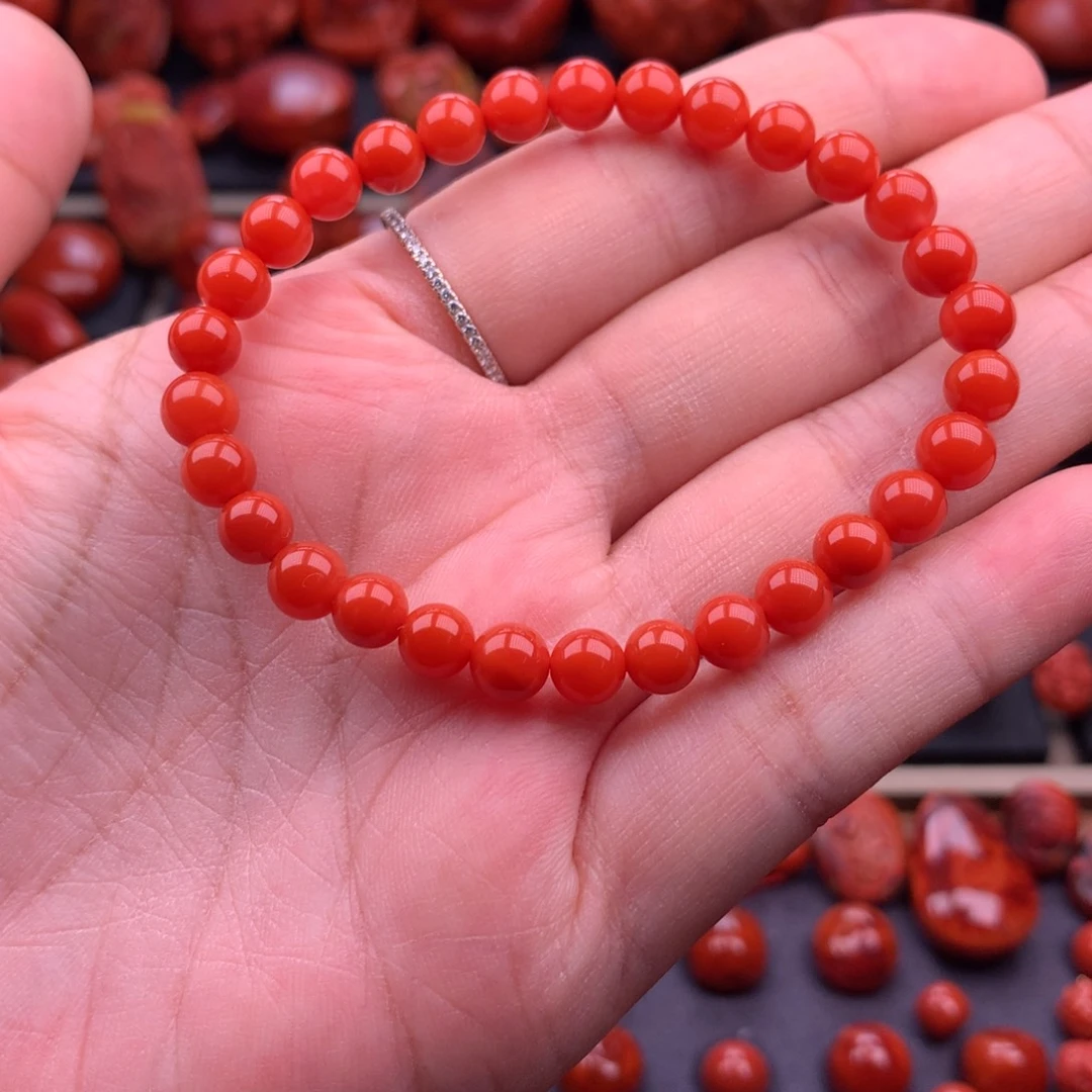 南红玛瑙未镶嵌保山樱桃红手串6.3mm