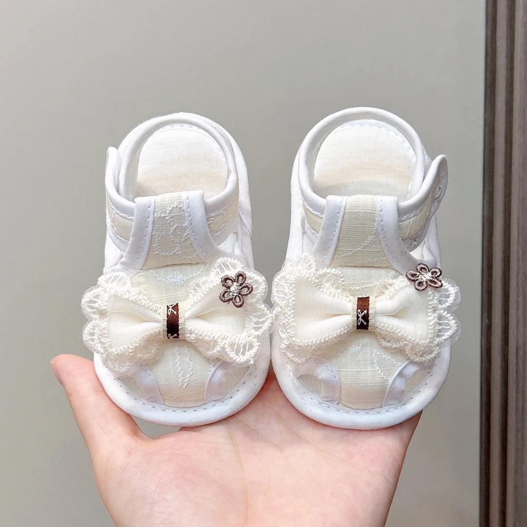 夏季女婴儿透气凉鞋公主蕾丝蝴蝶结软底防滑6-12月宝宝鞋子学步鞋