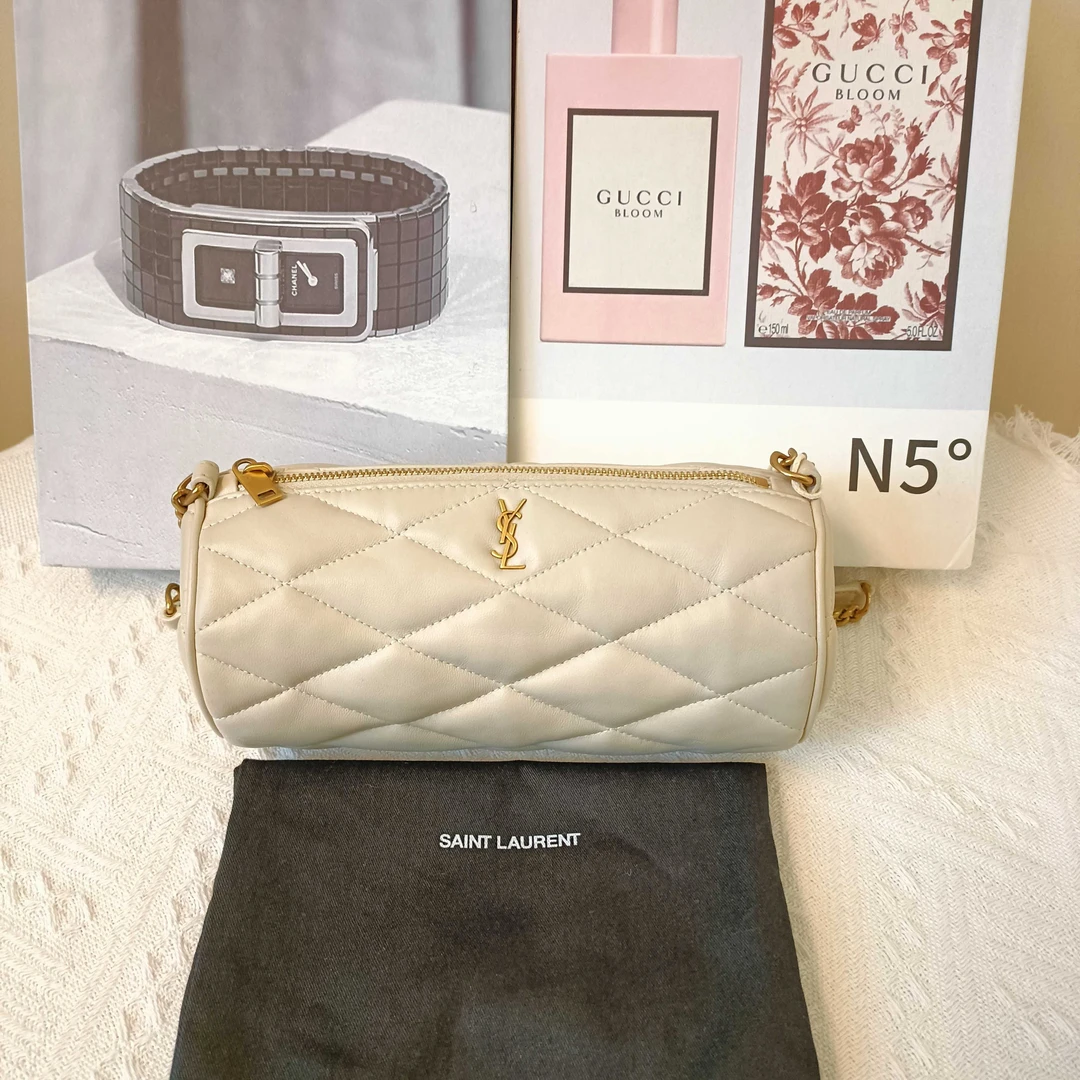 99新 YSL/圣罗兰 白金 mini 圆桶包