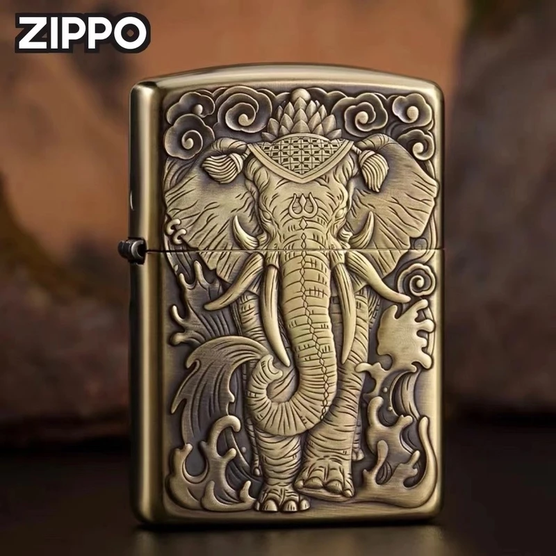 ZIPPO打火机正品-168-六牙大象-黄铜盔甲浮雕【凯亚1】DYJ1