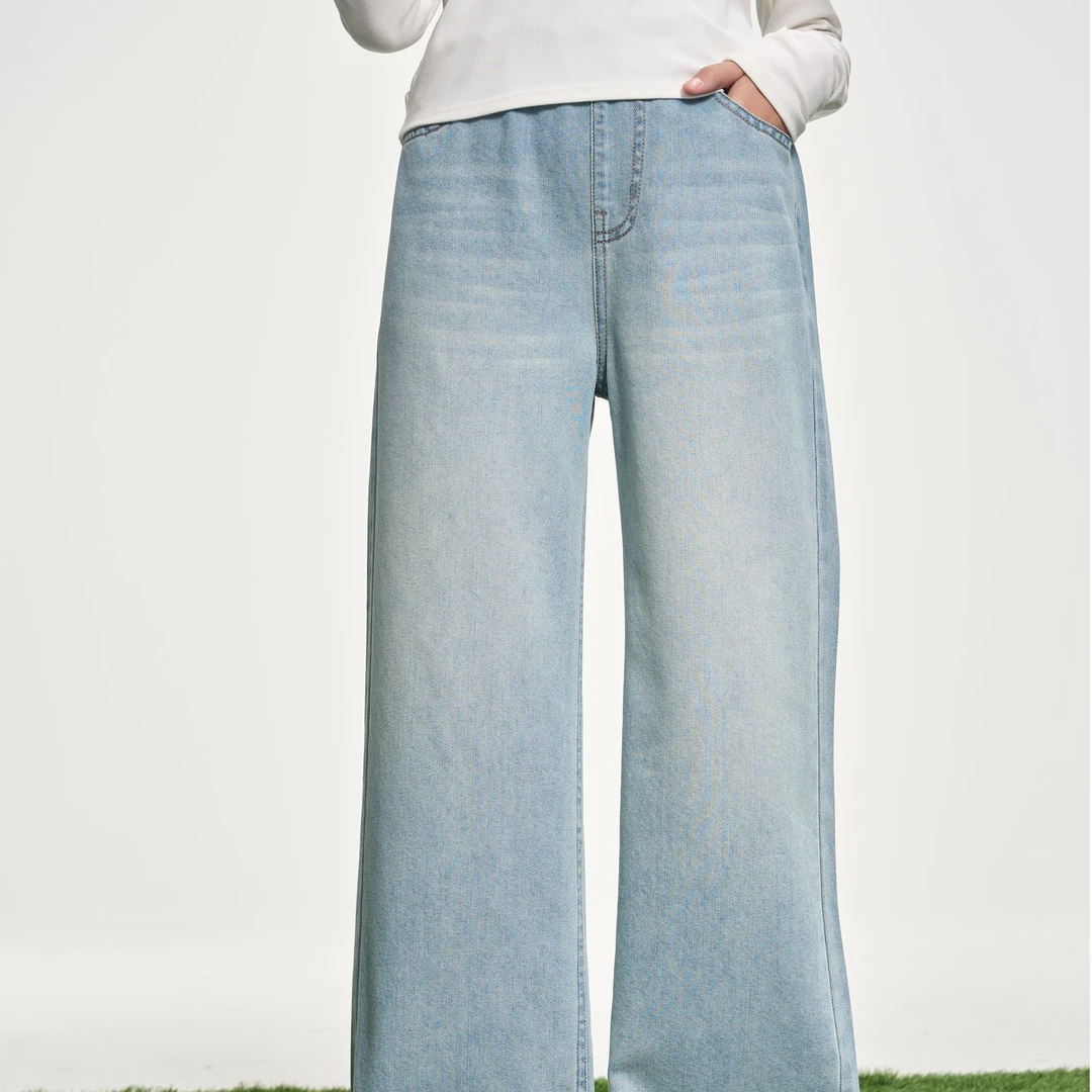 25004新款女童云柔春装阔腿牛仔裤直筒宽松长裤