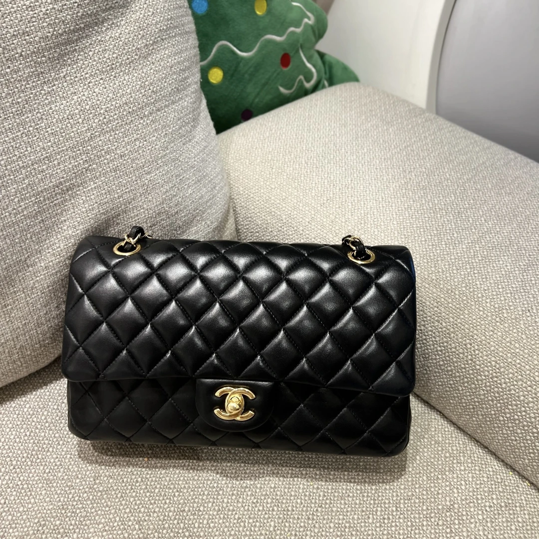 99新 Chanel/香奈儿 艾瑟尔中古/黑金cf中号单肩包/0251