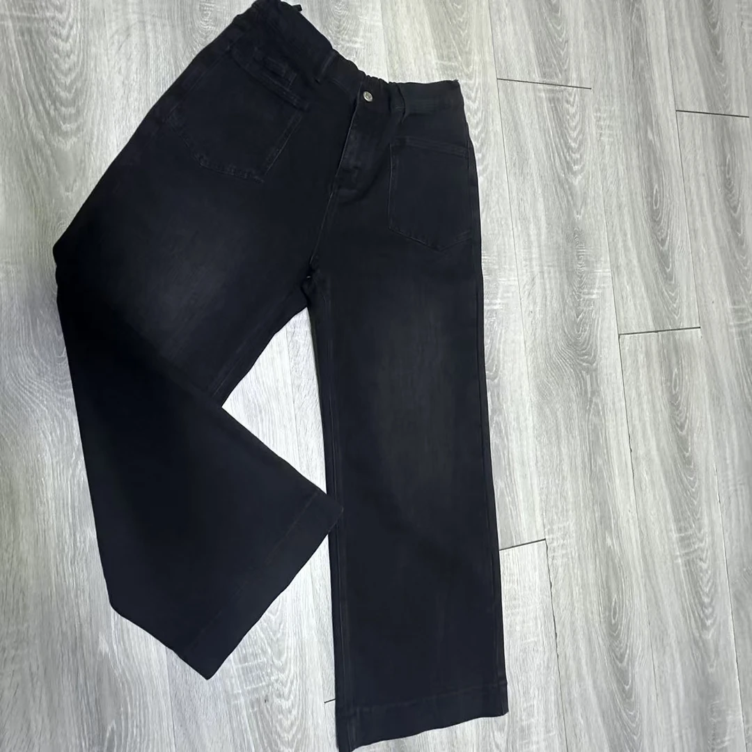 孤品裤子--牛仔裤弹力黑色水洗软牛仔松紧腰55005