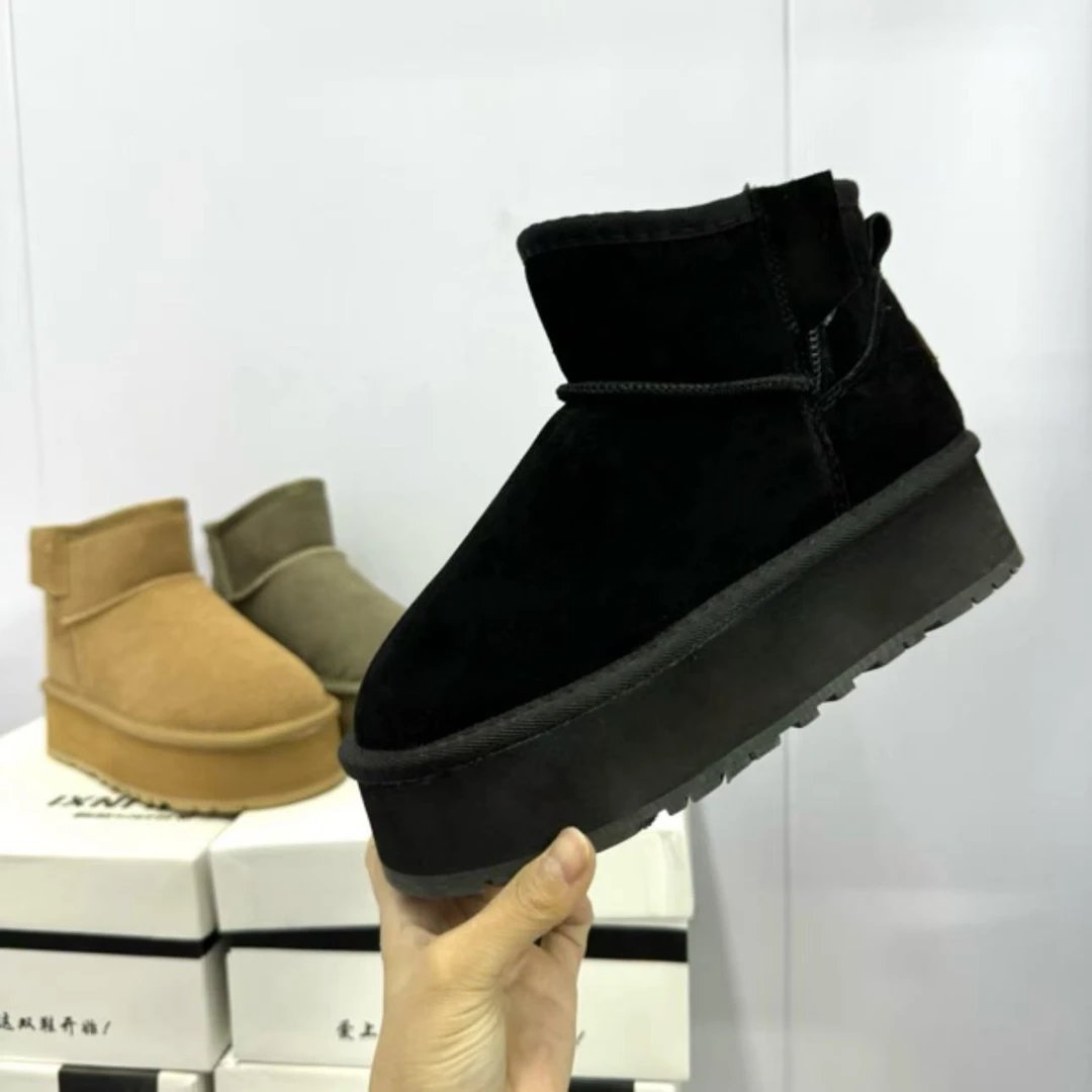 AsmiyBB 5908 真皮厚底防滑雪地靴女冬季保暖加绒加厚棉鞋棉靴