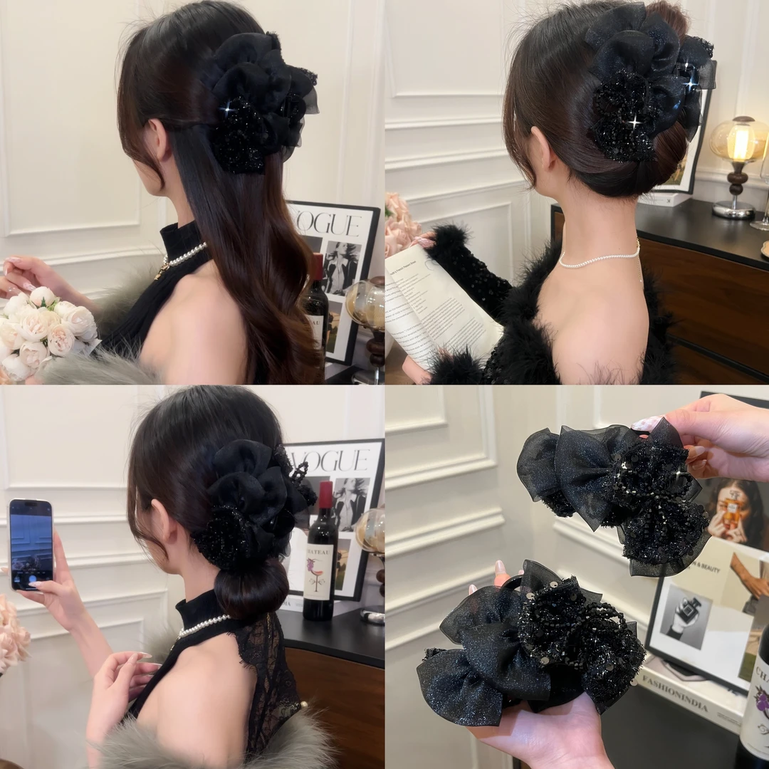 法式蝴蝶结花朵抓夹日常高级感百搭减龄发饰可爱韩版盘发器