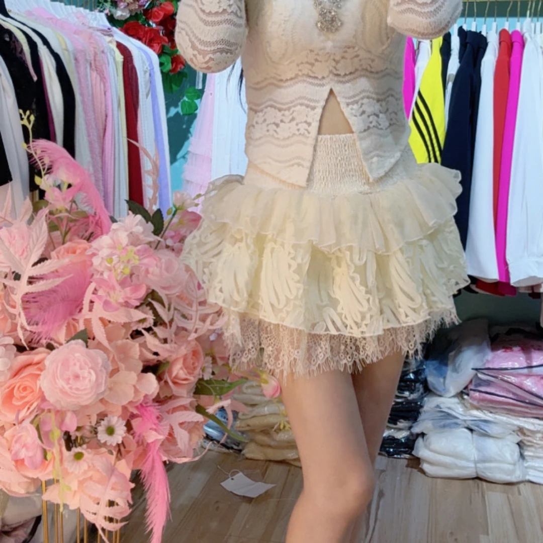 甜辣风荷叶边高腰收腰显瘦纯欲风夏季蓬蓬半身短裙