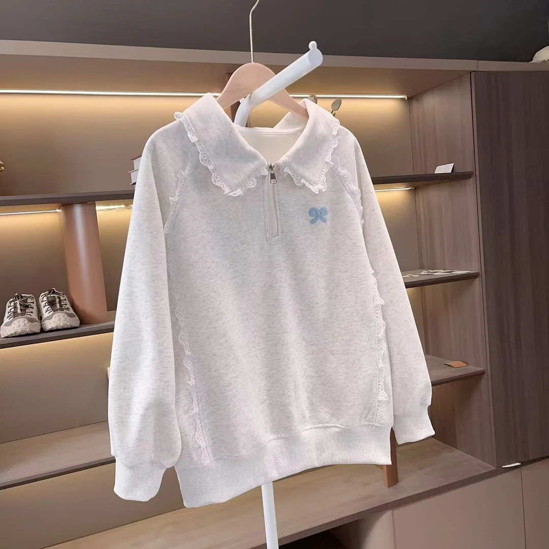 2025新款假两件女童春秋新款甜美娃娃领韩版中大儿童卫衣春季卫衣