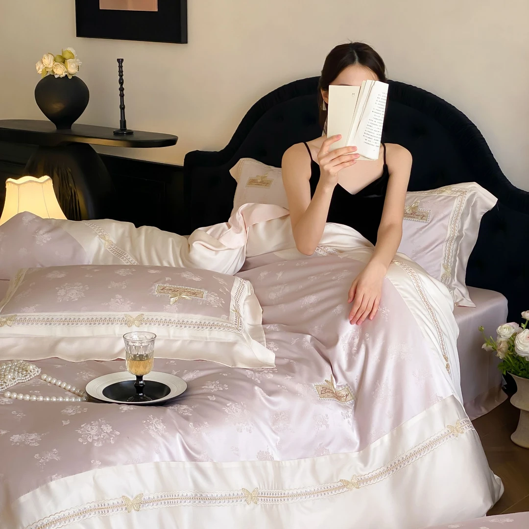 孔龙 花间蝶影 欧式高精密简约绣花公主风天丝四件套 床品套件