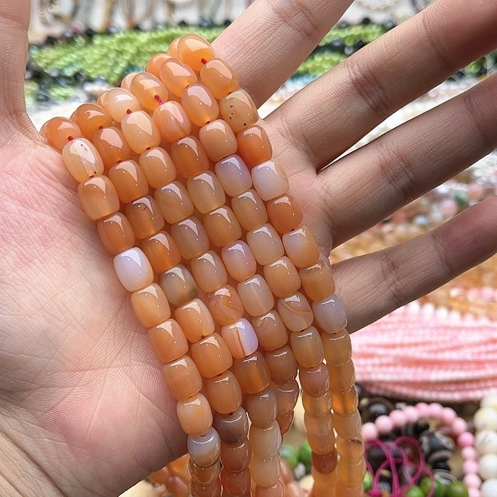 玛瑙/玉髓珠宝半成品未镶嵌一条8mm左右盐源玛瑙桶珠