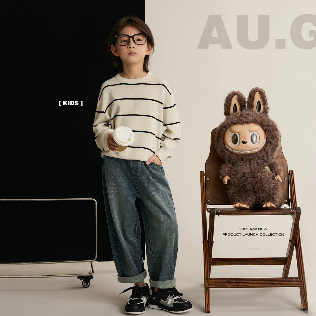 【高智线条】条纹V领/圆领毛衣亲子装儿童无骨针织衫8389D