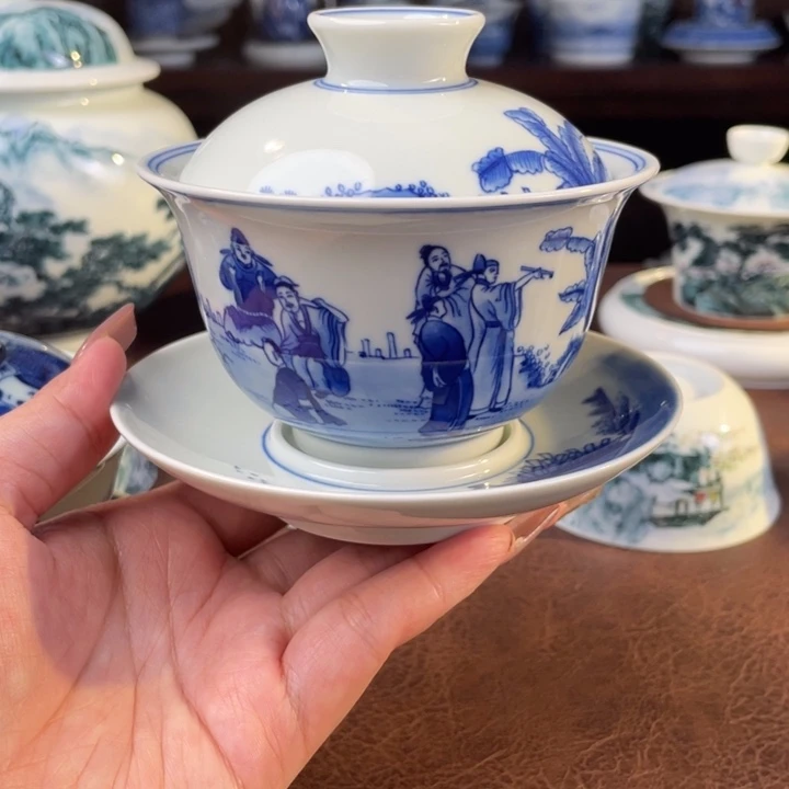 十八学士人物三才盖碗