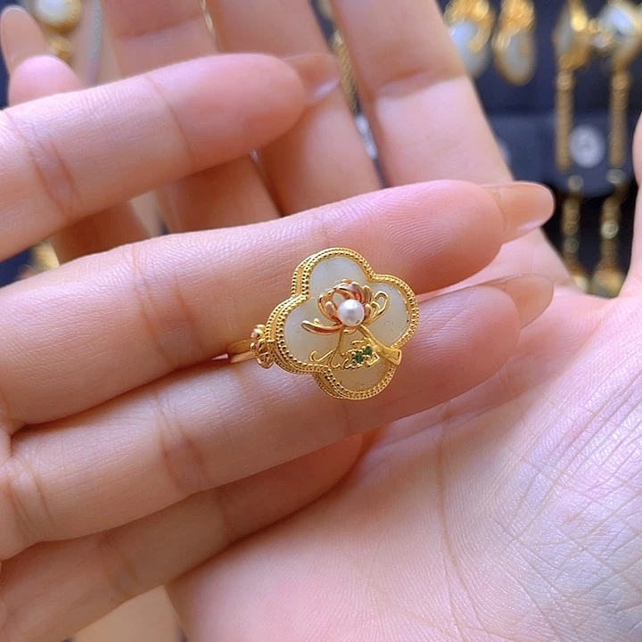 银S925镀金镶嵌戒指和田玉