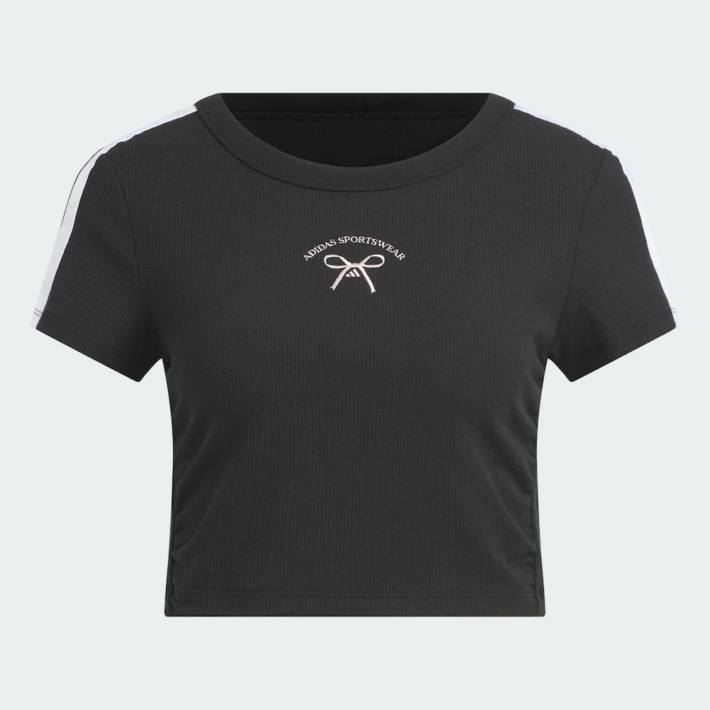 【玖伍AD】阿迪达斯蝴蝶结图案短款运动休闲修身短袖圆领T恤JY7649