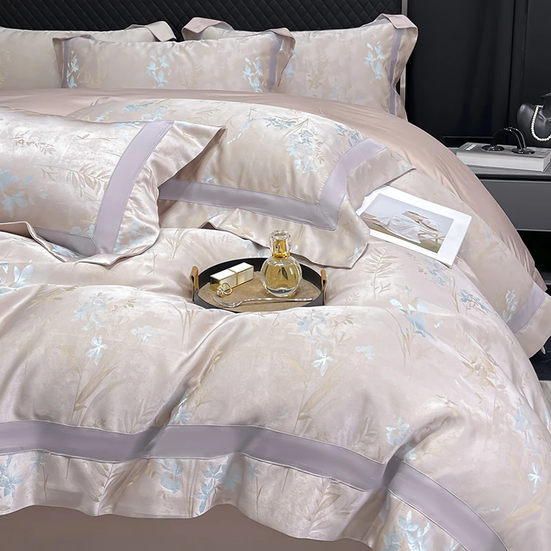 轻奢A类天丝棉四件套纯棉提花被套亲肤裸睡床单全棉高级床上用品
