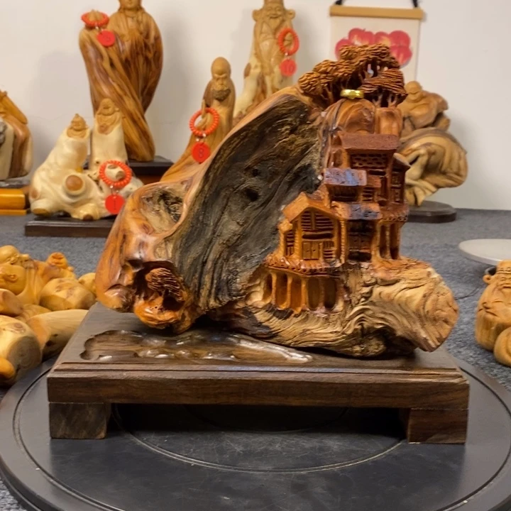 柏木（崖柏）崖柏山水倒流香根雕工艺品摆件