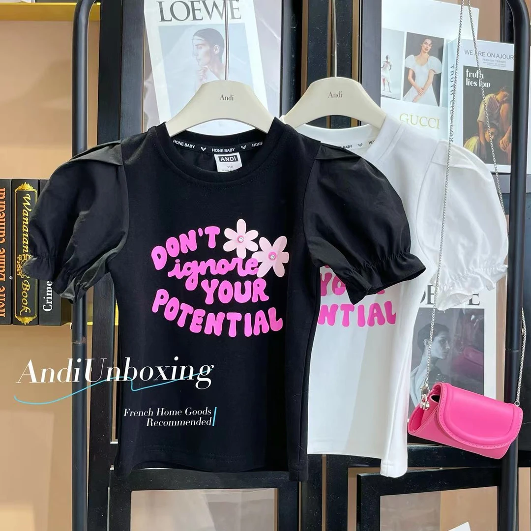 〖ANDI〗订制夏款中大童百搭字母泡泡袖短袖2359