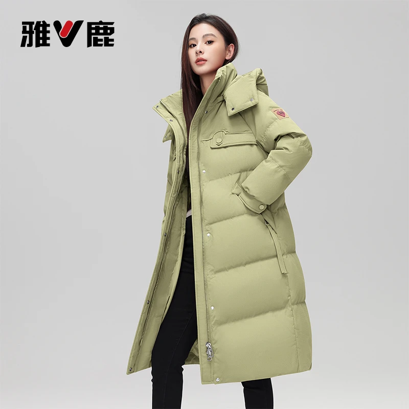 F冬季新款羽绒服中长款加厚连帽女士户外运动宽松保暖外套