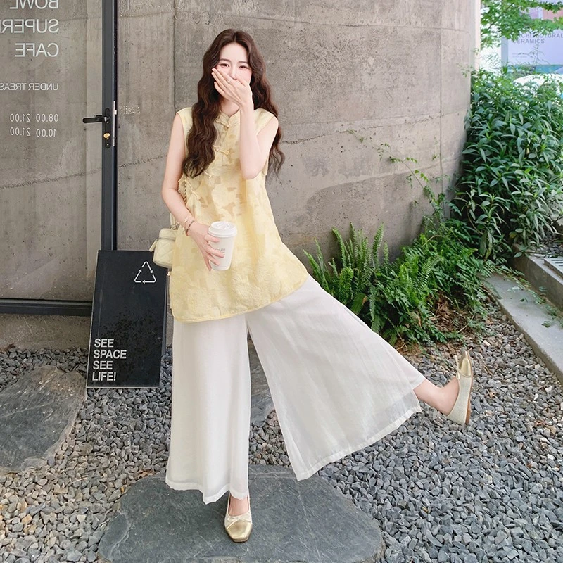 新中式碎花新款时尚套装女精致优雅显瘦气质夏季设计师无袖两件套