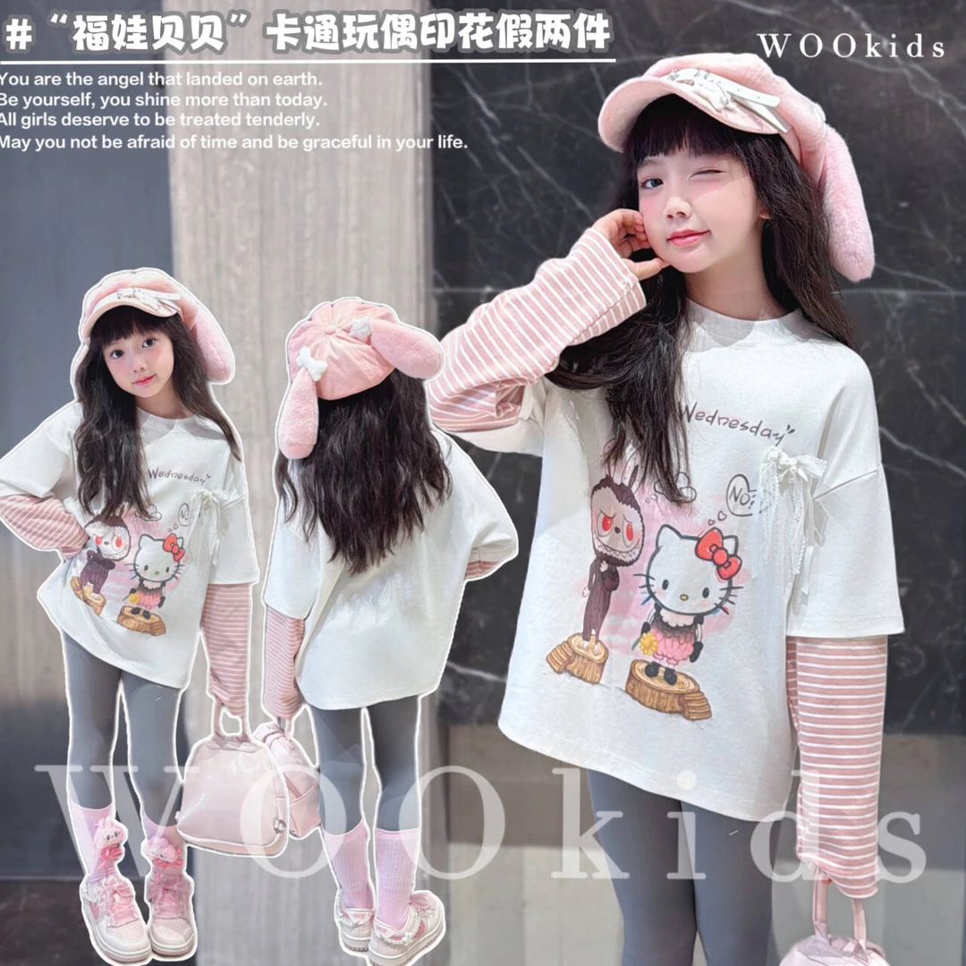 现货-WOOkids8【萌宠朋友】亲子兄妹童装高定假两件长袖T W25070301