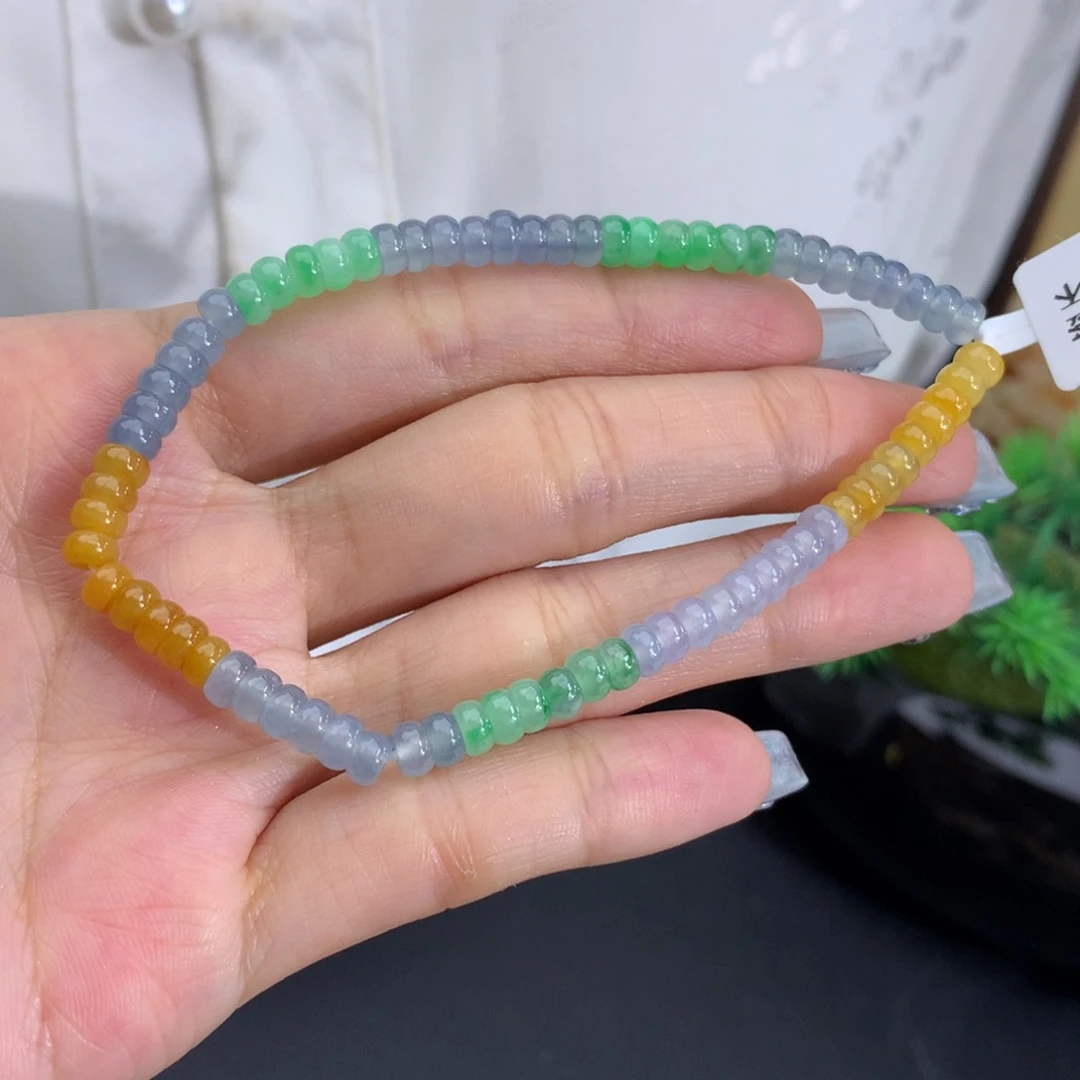 翡翠未镶嵌手串卡4.5冰胶多宝算盘手串