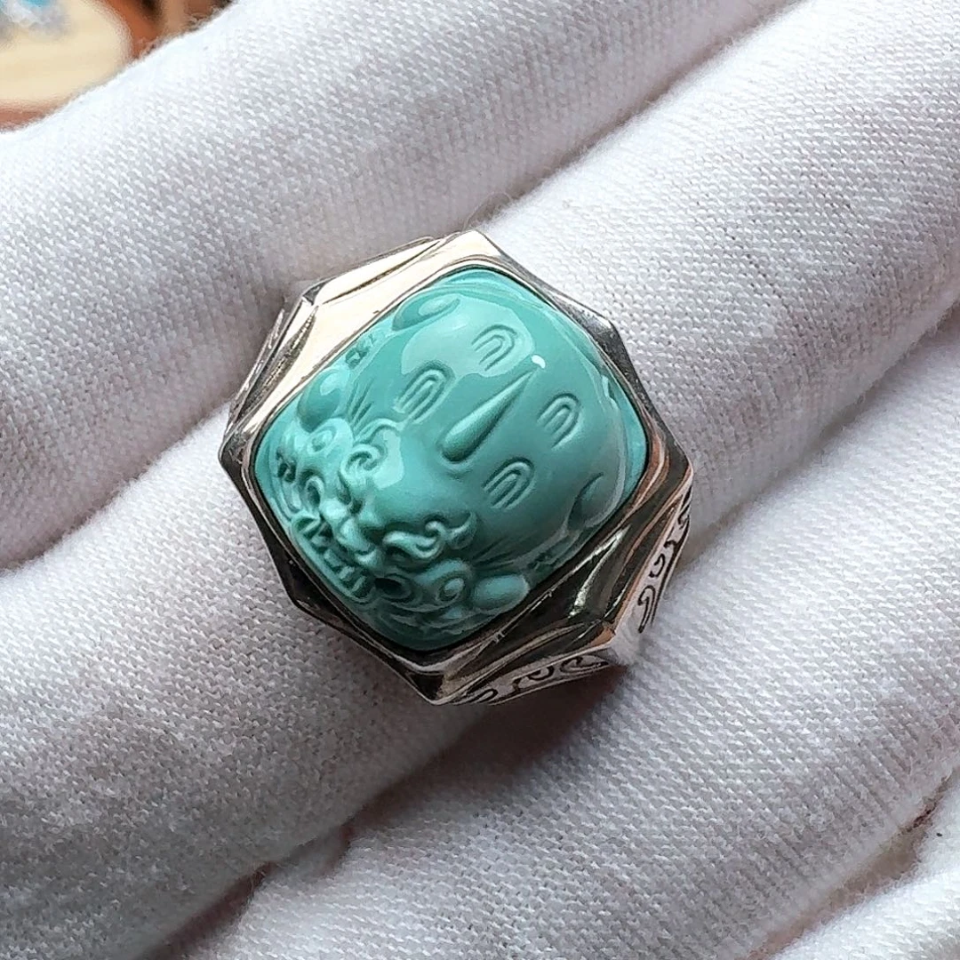 绿松石银S925镶嵌戒指