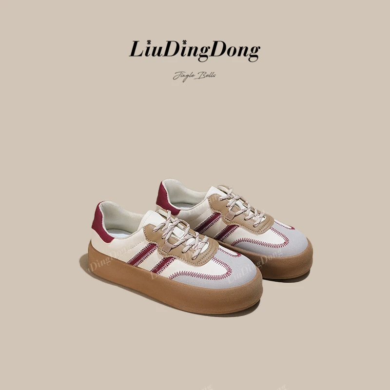 【刘叮咚女鞋】德训鞋女2025爆款春季学生厚底小白鞋百搭休闲板鞋女