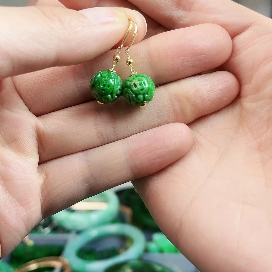 翡翠耳饰18K金镶嵌耳饰