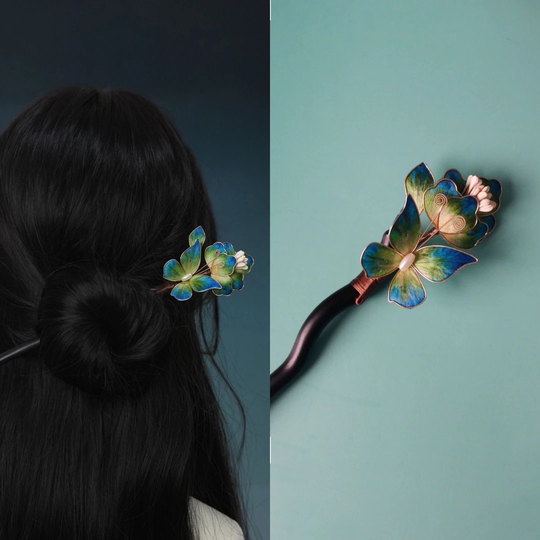 【千里江山】绒华满筑非遗古风桑蚕丝绒花花发夹鸭嘴夹新中式