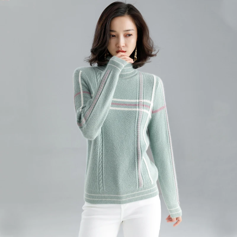 93046 圆领撞色毛衣秋冬拼色上衣长袖时尚打底衫百搭套头洋气毛衫