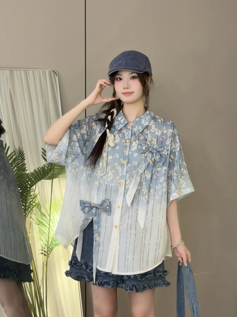 VGVL衬衫【蝶影】文艺感渐变蝴蝶上衣辣妈