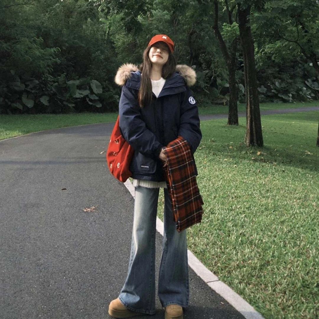 今年很火的工装风棉服女冬加厚2024新款韩系宽松大毛领情侣装棉袄