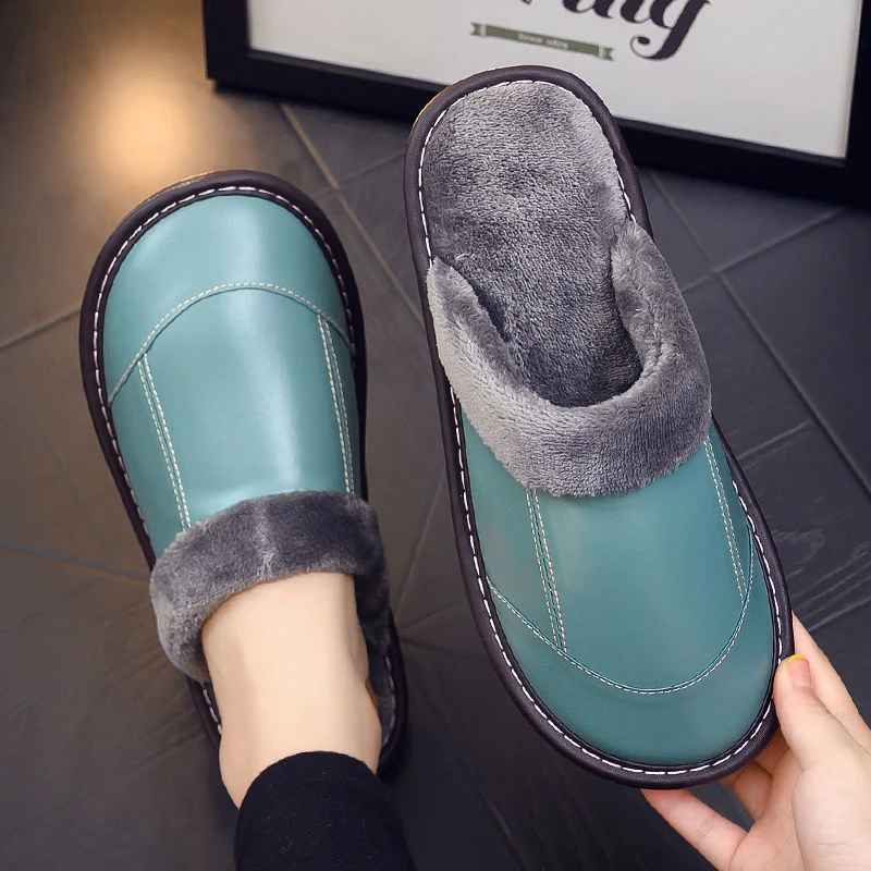 【头层羊皮】真皮拖鞋男女秋冬防水室内加绒保暖情侣家用居家棉拖鞋